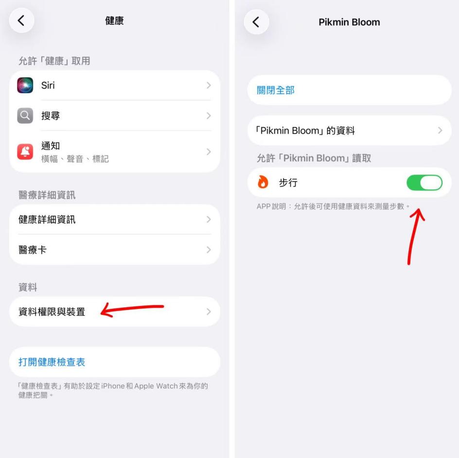 Pikmin Bloom Health app data access and walking permission